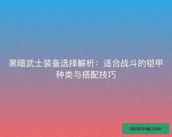 黑暗武士装备选择解析：适合战斗的铠甲种类与搭配技巧